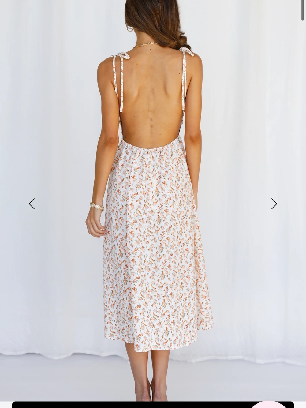 Hello Molly White Cream Floral Backless Tie-Shoulder Midi Dress